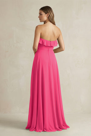 Sweetheart Ruffled A-Line Chiffon Bridesmaid Dress in Fuchsia (2) | KISSBRIDAL