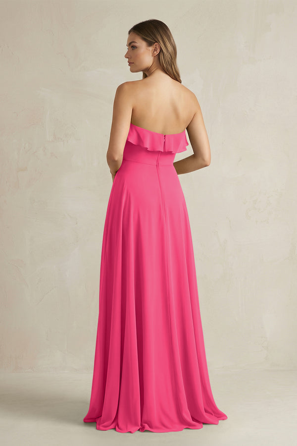 Sweetheart Ruffled A-Line Chiffon Bridesmaid Dress in Fuchsia (2) | KISSBRIDAL