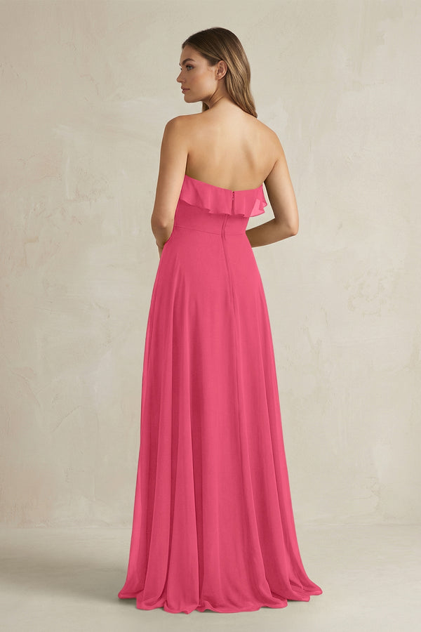 Sweetheart Ruffled A - Line Chiffon Bridesmaid Dress in Fuchsia - SHE IS ME Bridesmaid Dresses