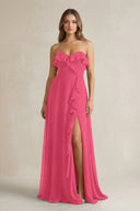Sweetheart Ruffled A - Line Chiffon Bridesmaid Dress in Fuchsia - SHE IS ME Bridesmaid Dresses