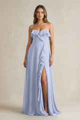 Sweetheart Ruffled A-Line Chiffon Bridesmaid Dress in Ice | KISSBRIDAL