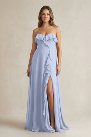 Sweetheart Ruffled A-Line Chiffon Bridesmaid Dress in Ice | KISSBRIDAL