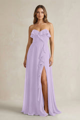 Sweetheart Ruffled A - Line Chiffon Bridesmaid Dress in Lavender - KISS BRIDAL Bridesmaid Dresses