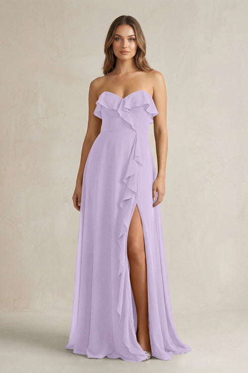 Sweetheart Ruffled A - Line Chiffon Bridesmaid Dress in Lavender - SHE IS ME Bridesmaid Dresses
