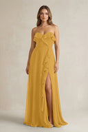 Sweetheart Ruffled A - Line Chiffon Bridesmaid Dress in Marigold - SHE IS ME Bridesmaid Dresses