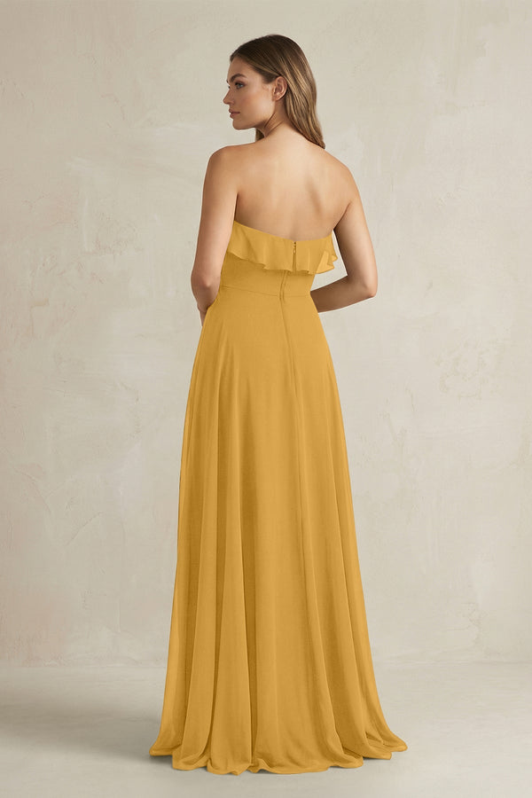 Sweetheart Ruffled A - Line Chiffon Bridesmaid Dress in Marigold - SHE IS ME Bridesmaid Dresses