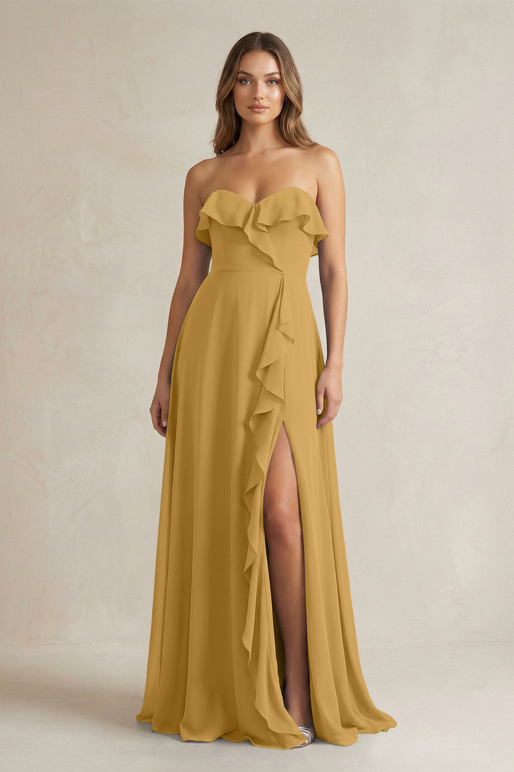 Sweetheart Ruffled A-Line Chiffon Bridesmaid Dress in Marigold