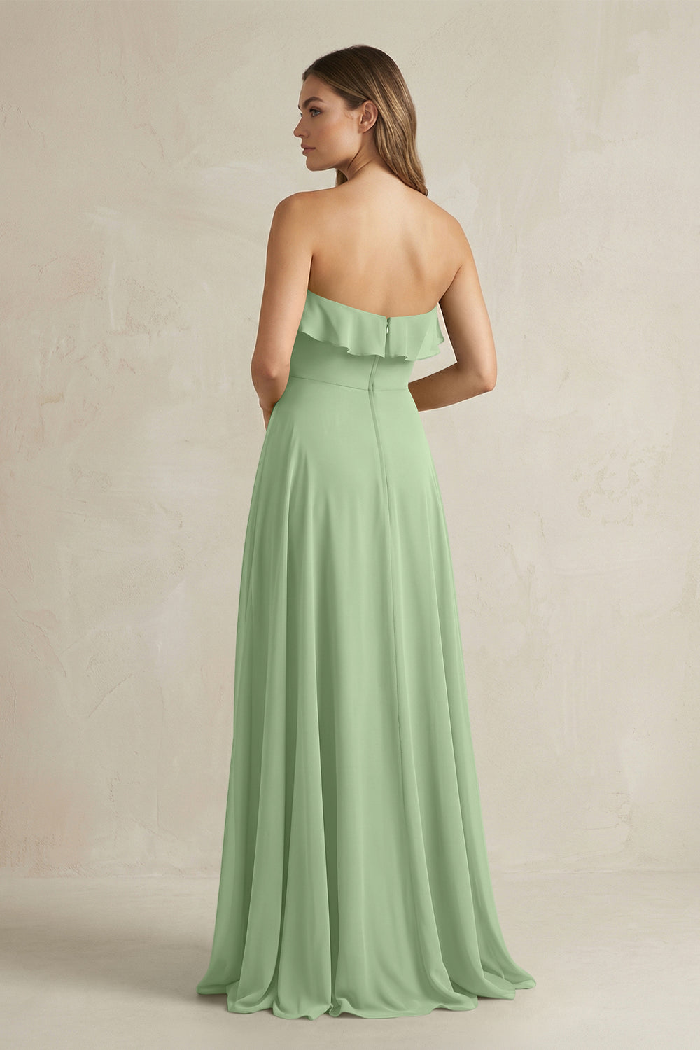 Sweetheart Ruffled A-Line Chiffon Bridesmaid Dress in Matcha