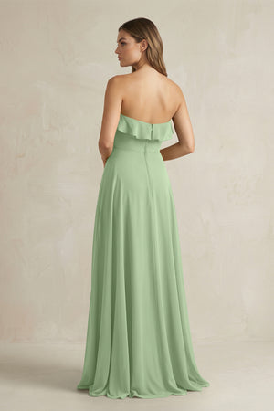 Sweetheart Ruffled A-Line Chiffon Bridesmaid Dress in Matcha (2) | KISSBRIDAL