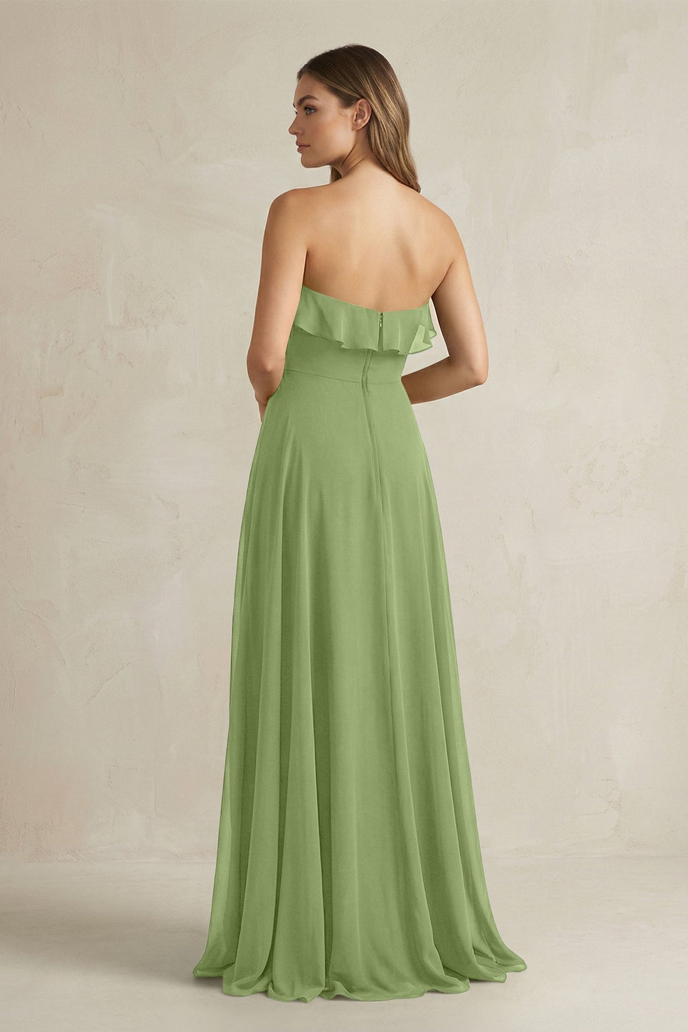 Sweetheart Ruffled A - Line Chiffon Bridesmaid Dress in Matcha - KISS BRIDAL Bridesmaid Dresses