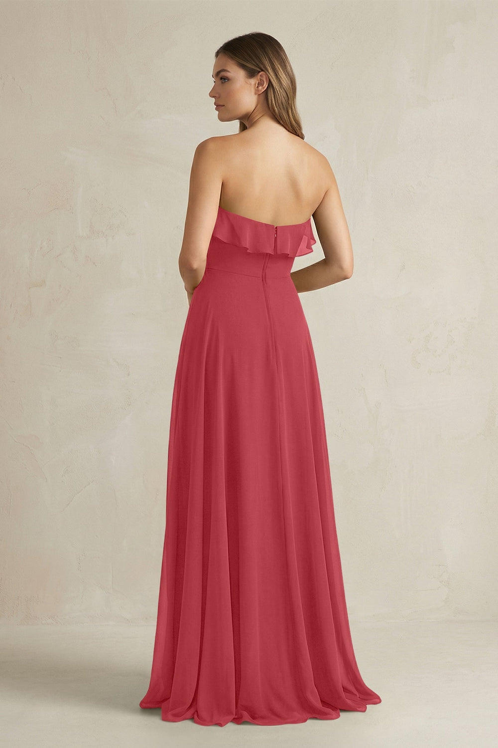 Sweetheart Ruffled A - Line Chiffon Bridesmaid Dress in Merlot - KISS BRIDAL Bridesmaid Dresses