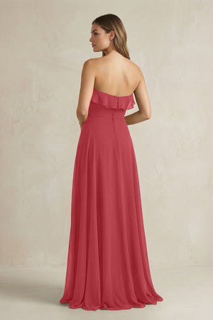 Sweetheart Ruffled A - Line Chiffon Bridesmaid Dress in Merlot - SHE IS ME Bridesmaid Dresses