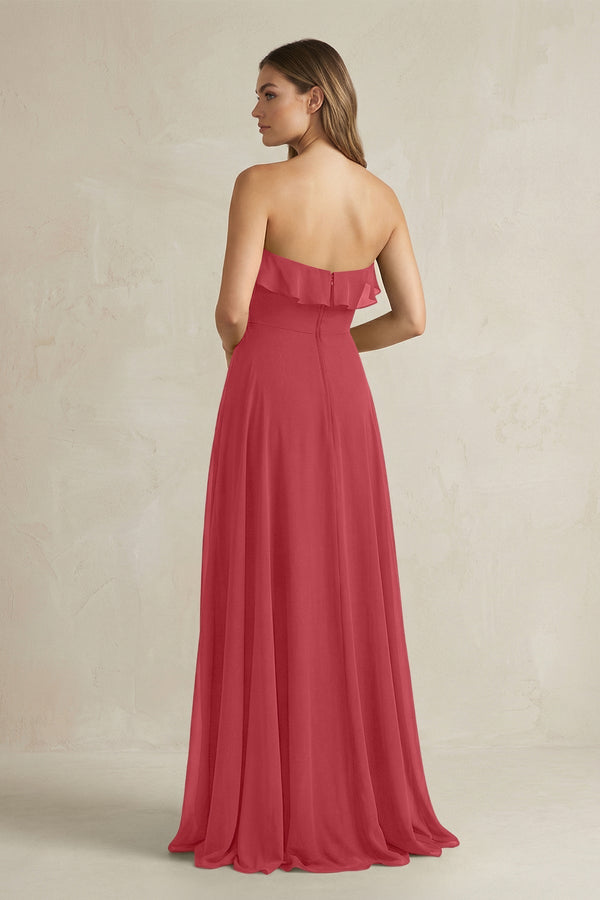 Sweetheart Ruffled A - Line Chiffon Bridesmaid Dress in Merlot - SHE IS ME Bridesmaid Dresses