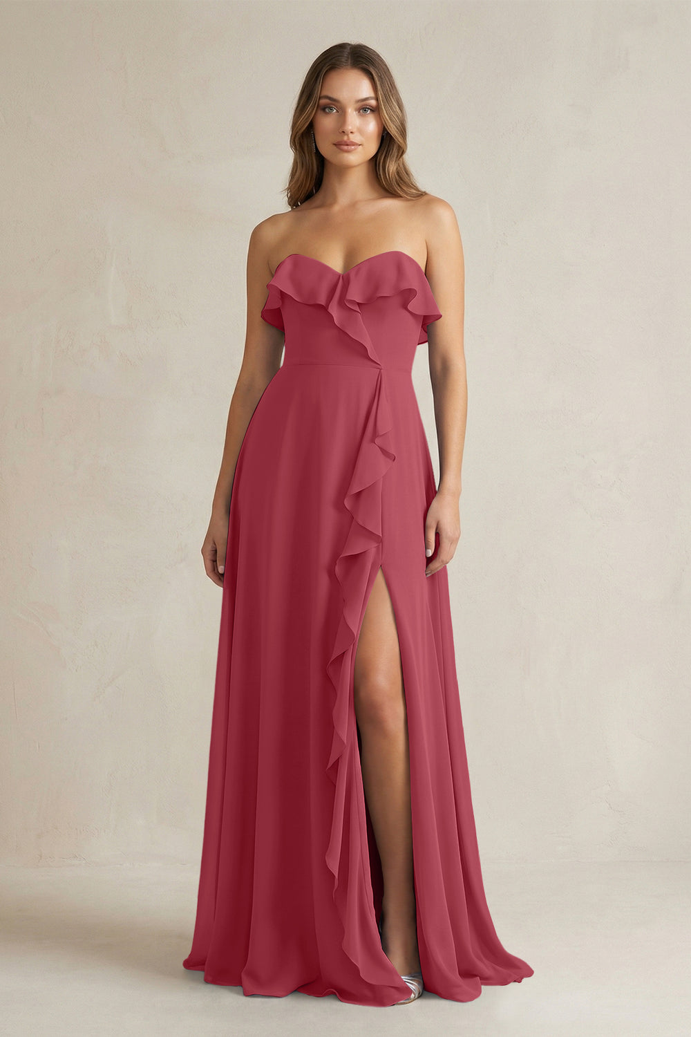 Sweetheart Ruffled A-Line Chiffon Bridesmaid Dress in Merlot