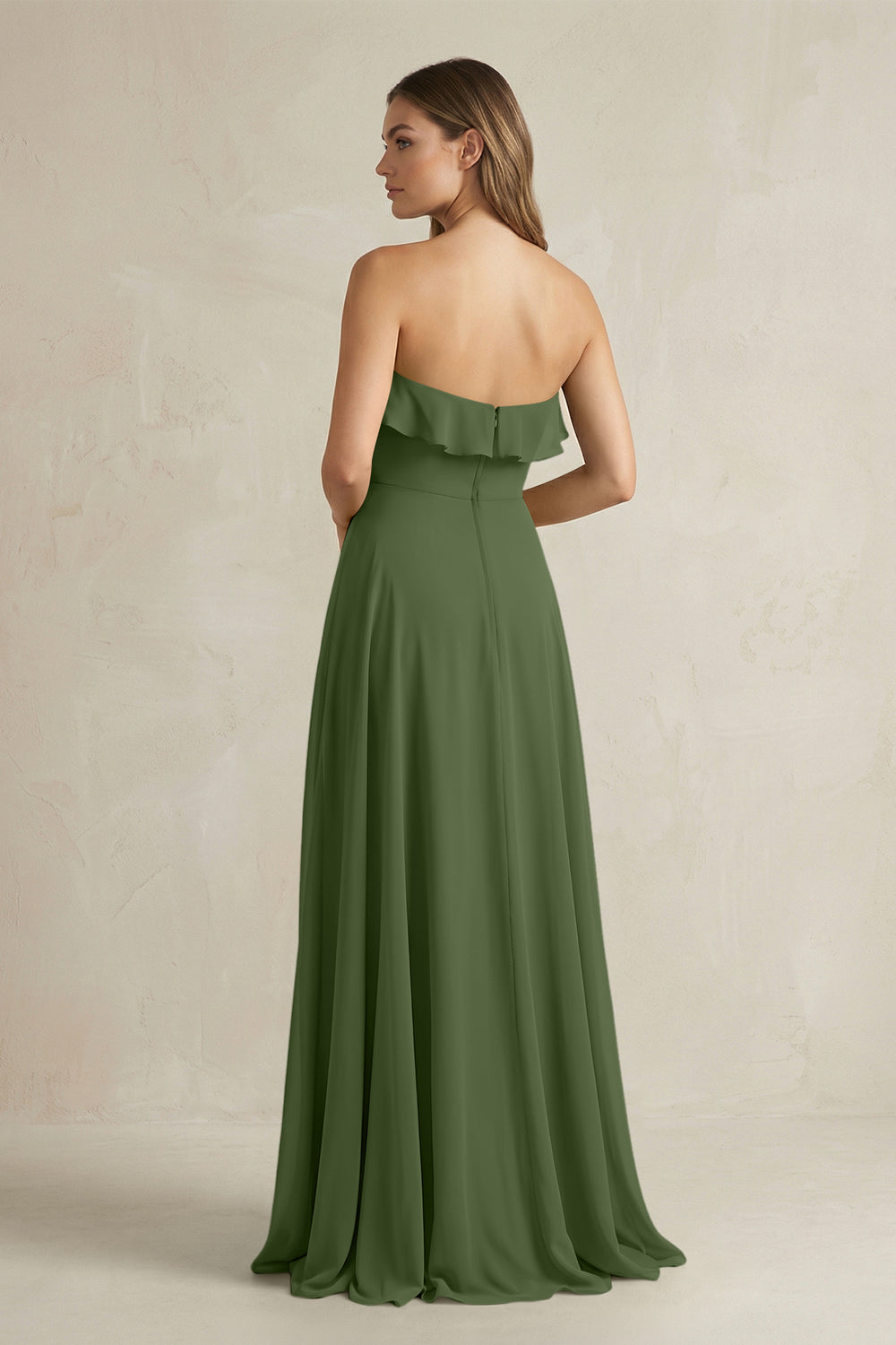 Sweetheart Ruffled A-Line Chiffon Bridesmaid Dress in Moss