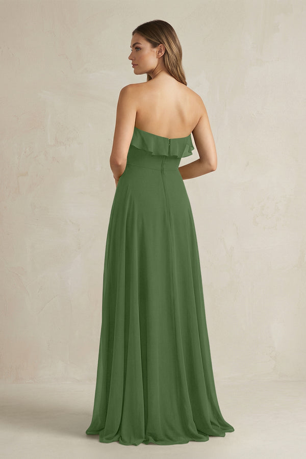 Sweetheart Ruffled A - Line Chiffon Bridesmaid Dress in Moss - SHE IS ME Bridesmaid Dresses