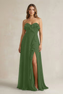 Sweetheart Ruffled A - Line Chiffon Bridesmaid Dress in Moss - SHE IS ME Bridesmaid Dresses