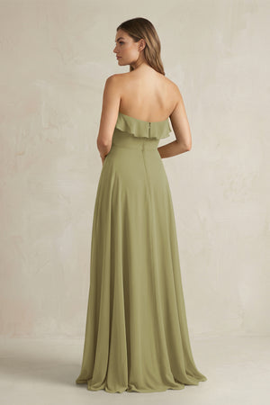 Sweetheart Ruffled A-Line Chiffon Bridesmaid Dress in Moss Green (2) | KISSBRIDAL