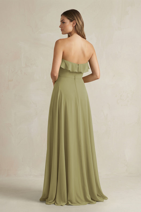 Sweetheart Ruffled A-Line Chiffon Bridesmaid Dress in Moss Green (2) | KISSBRIDAL