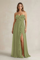 Sweetheart Ruffled A - Line Chiffon Bridesmaid Dress in Moss Green - SHE IS ME Bridesmaid Dresses