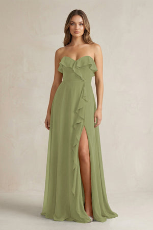 Sweetheart Ruffled A - Line Chiffon Bridesmaid Dress in Moss Green - SHE IS ME Bridesmaid Dresses