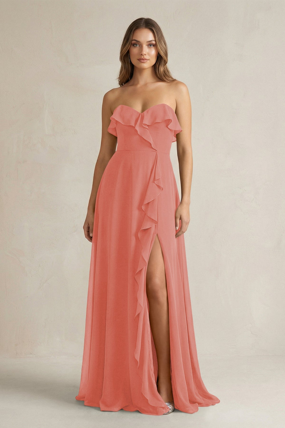 Sweetheart Ruffled A - Line Chiffon Bridesmaid Dress in Mulberry - KISS BRIDAL Bridesmaid Dresses