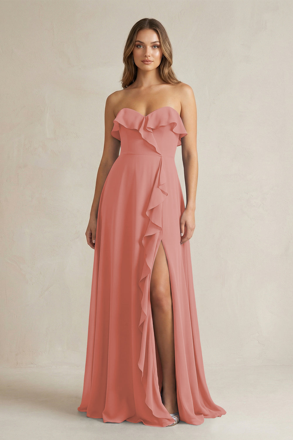 Sweetheart Ruffled A-Line Chiffon Bridesmaid Dress in Mulberry