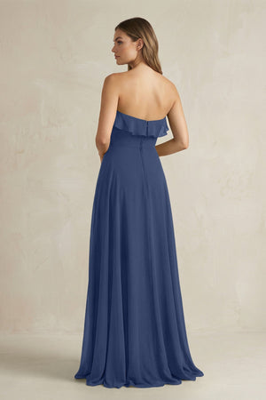 Sweetheart Ruffled A - Line Chiffon Bridesmaid Dress in Navy - SHE IS ME Bridesmaid Dresses