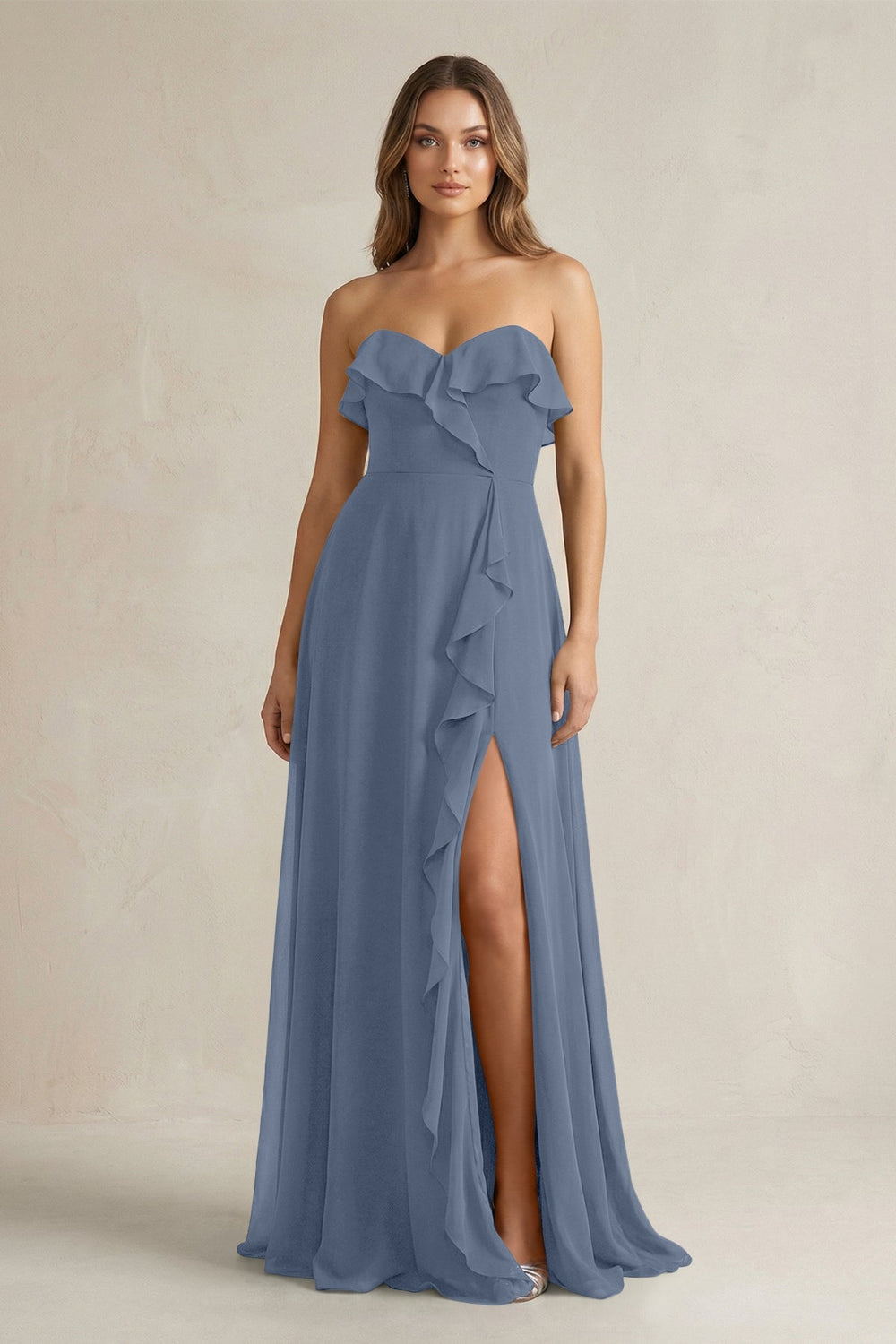 Sweetheart Ruffled A - Line Chiffon Bridesmaid Dress in Neptune - KISS BRIDAL Bridesmaid Dresses