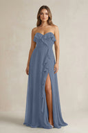Sweetheart Ruffled A - Line Chiffon Bridesmaid Dress in Neptune - SHE IS ME Bridesmaid Dresses