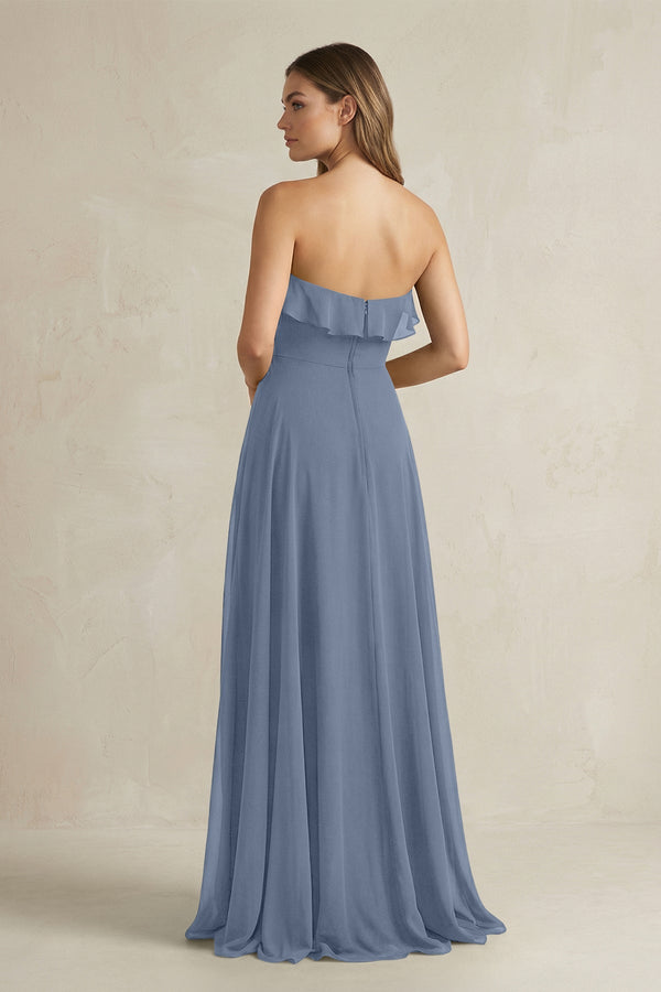 Sweetheart Ruffled A - Line Chiffon Bridesmaid Dress in Neptune - SHE IS ME Bridesmaid Dresses