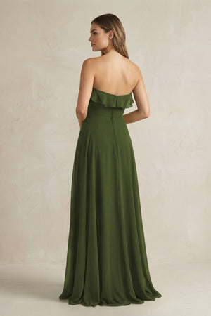 Sweetheart Ruffled A - Line Chiffon Bridesmaid Dress in Olive - SHE IS ME Bridesmaid Dresses