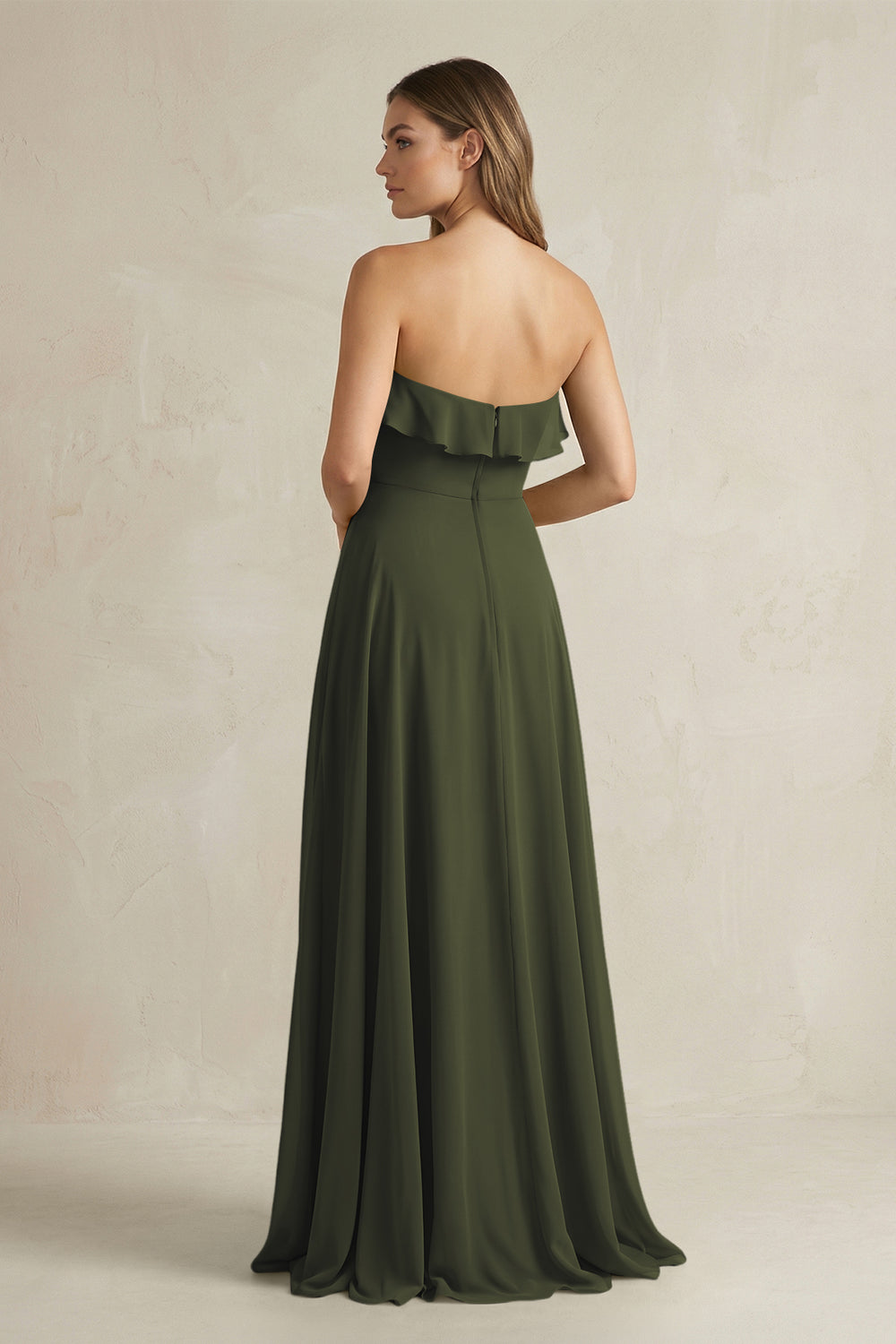 Sweetheart Ruffled A-Line Chiffon Bridesmaid Dress in Olive
