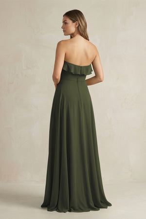 Sweetheart Ruffled A-Line Chiffon Bridesmaid Dress in Olive (2) | KISSBRIDAL