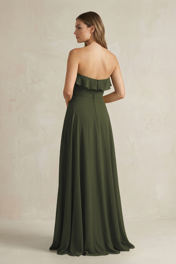 Sweetheart Ruffled A-Line Chiffon Bridesmaid Dress in Olive (2) | KISSBRIDAL