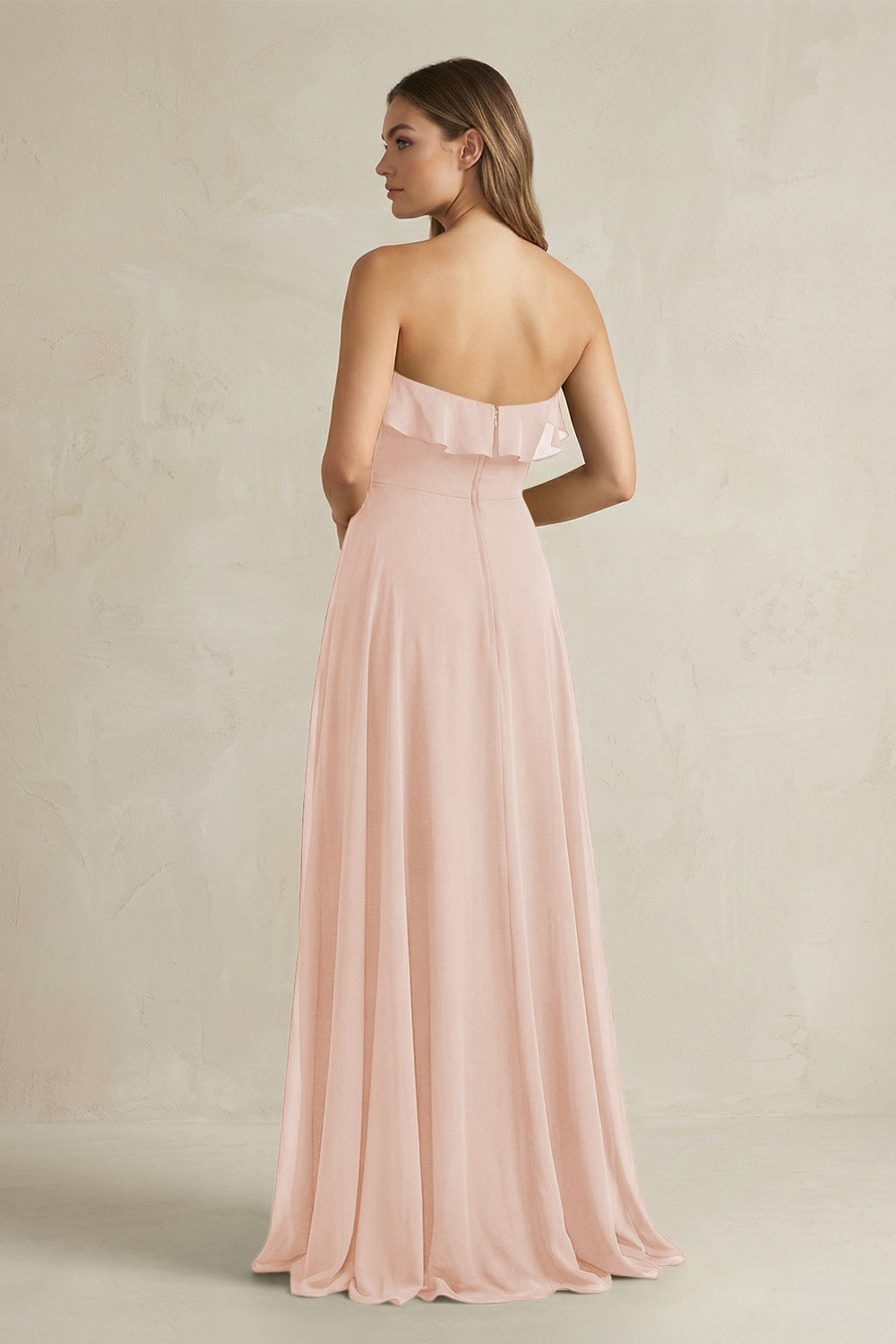 Sweetheart Ruffled A - Line Chiffon Bridesmaid Dress in Pale Blush - KISS BRIDAL Bridesmaid Dresses