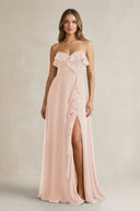 Sweetheart Ruffled A - Line Chiffon Bridesmaid Dress in Pale Blush - SHE IS ME Bridesmaid Dresses