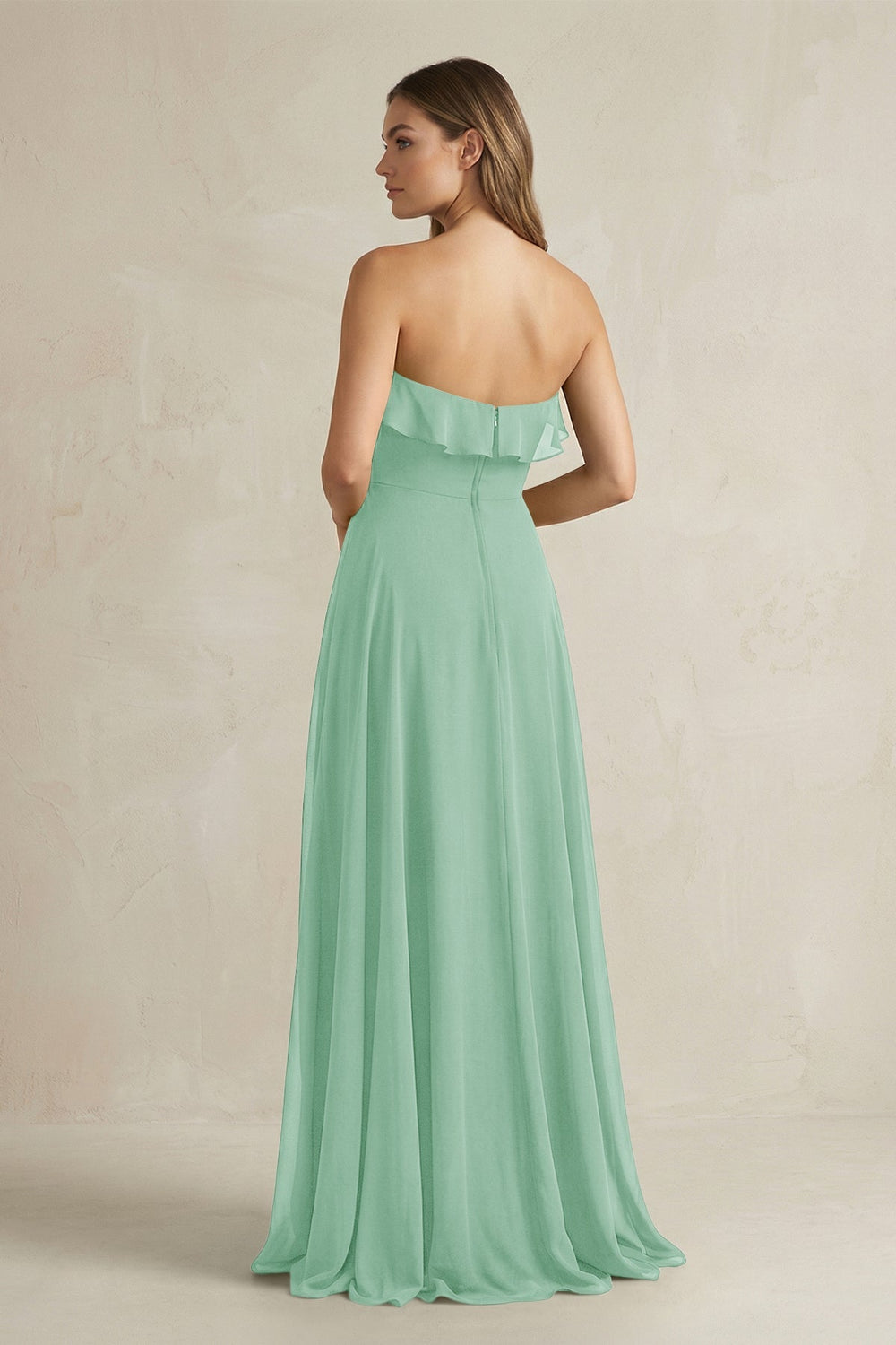 Sweetheart Ruffled A - Line Chiffon Bridesmaid Dress in Pale Pistachio - KISS BRIDAL Bridesmaid Dresses