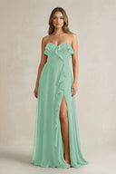 Sweetheart Ruffled A - Line Chiffon Bridesmaid Dress in Pale Pistachio - SHE IS ME Bridesmaid Dresses