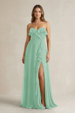 Sweetheart Ruffled A - Line Chiffon Bridesmaid Dress in Pale Pistachio - SHE IS ME Bridesmaid Dresses