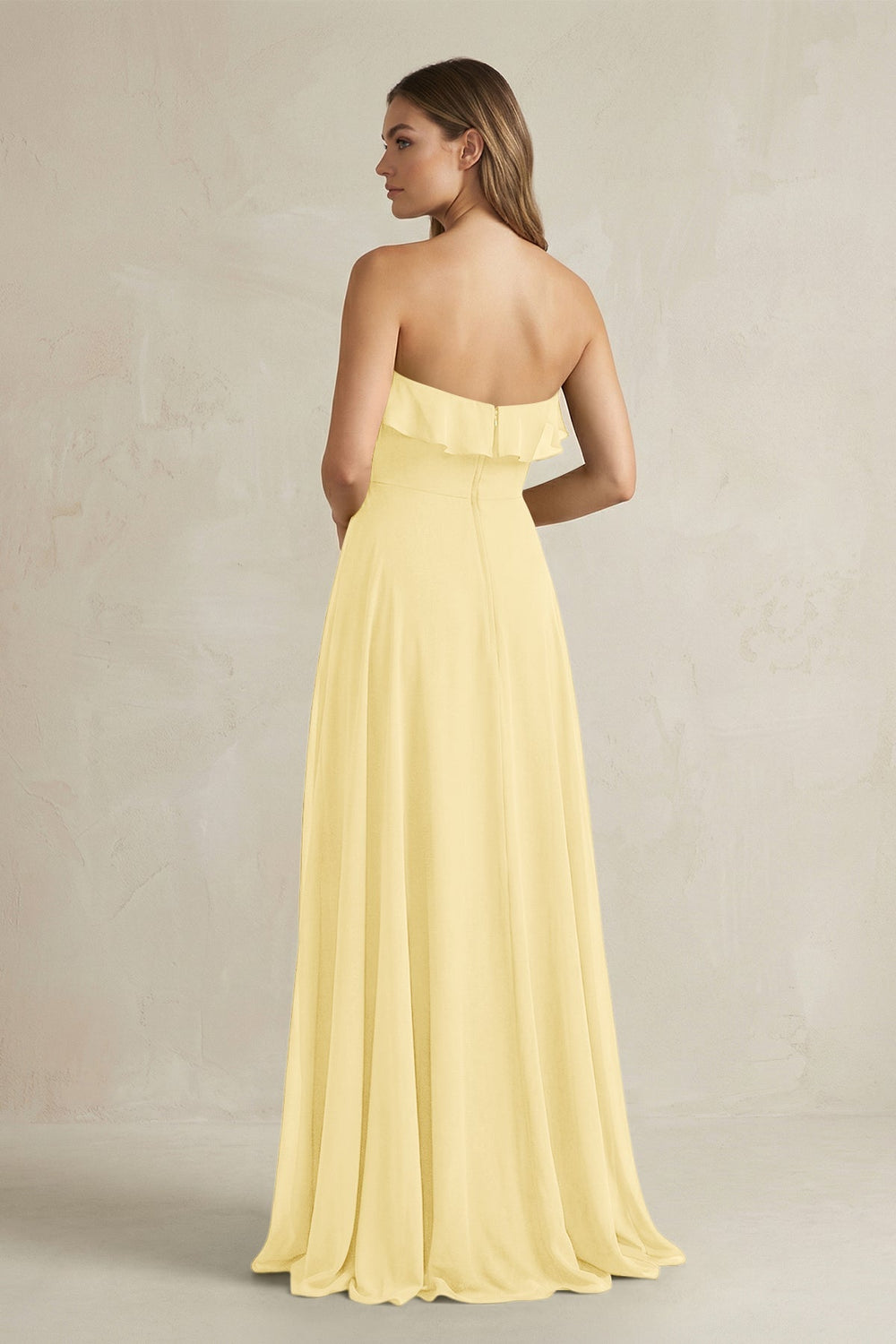 Sweetheart Ruffled A - Line Chiffon Bridesmaid Dress in Pastel Yellow - KISS BRIDAL Bridesmaid Dresses