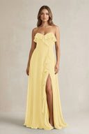 Sweetheart Ruffled A - Line Chiffon Bridesmaid Dress in Pastel Yellow - SHE IS ME Bridesmaid Dresses