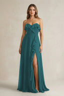 Sweetheart Ruffled A - Line Chiffon Bridesmaid Dress in Pine - SHE IS ME Bridesmaid Dresses