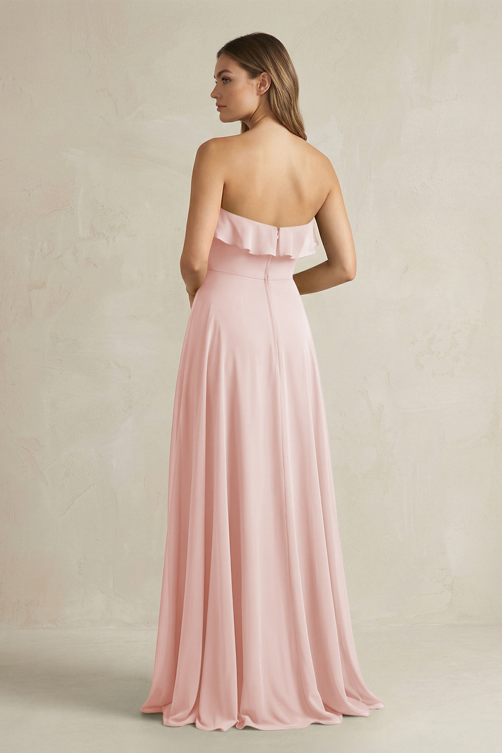 Sweetheart Ruffled A-Line Chiffon Bridesmaid Dress in Rose Petal