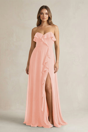 Sweetheart Ruffled A - Line Chiffon Bridesmaid Dress in Rose Petal - SHE IS ME Bridesmaid Dresses