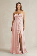 Sweetheart Ruffled A-Line Chiffon Bridesmaid Dress in Rose Petal | KISSBRIDAL