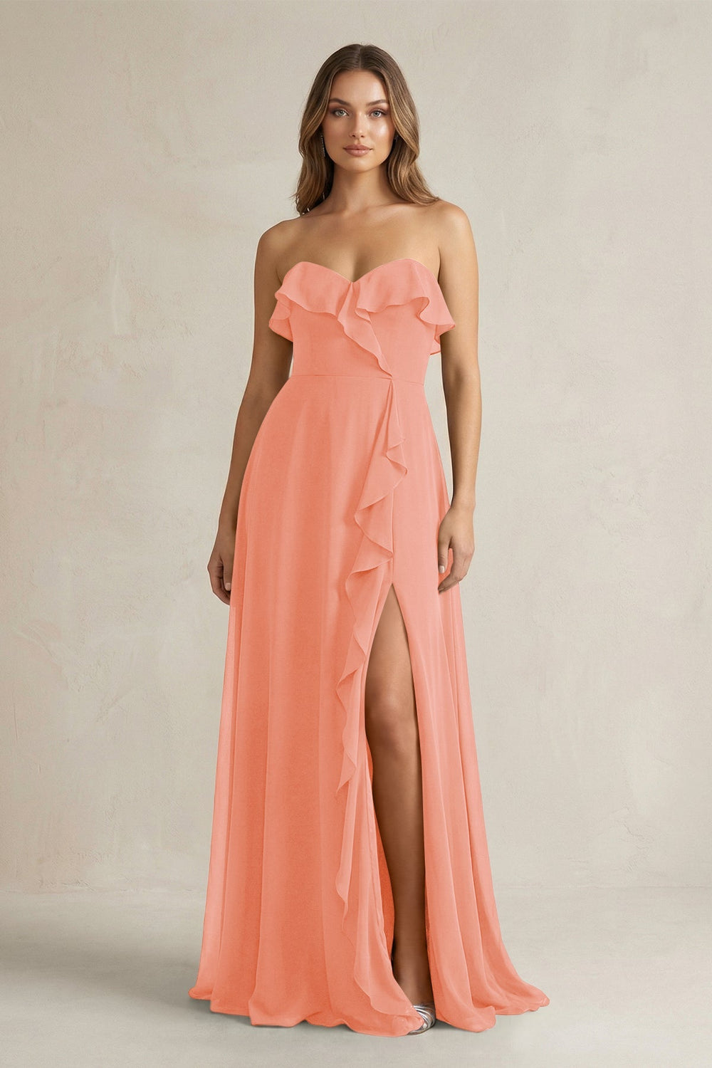 Sweetheart Ruffled A - Line Chiffon Bridesmaid Dress in Rosette - KISS BRIDAL Bridesmaid Dresses