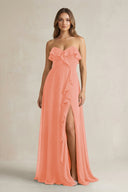 Sweetheart Ruffled A - Line Chiffon Bridesmaid Dress in Rosette - SHE IS ME Bridesmaid Dresses