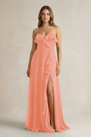 Sweetheart Ruffled A - Line Chiffon Bridesmaid Dress in Rosette - SHE IS ME Bridesmaid Dresses