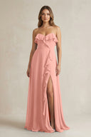 Sweetheart Ruffled A-Line Chiffon Bridesmaid Dress in Rosette | KISSBRIDAL
